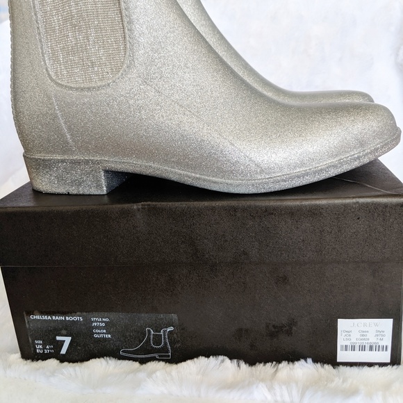 NIB J. Crew Chelsea Rain Boot in Silver Glitter - Picture 4 of 8
